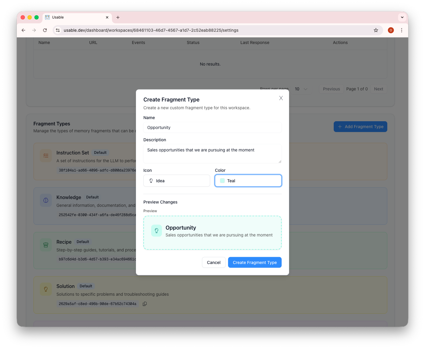 Create fragment type